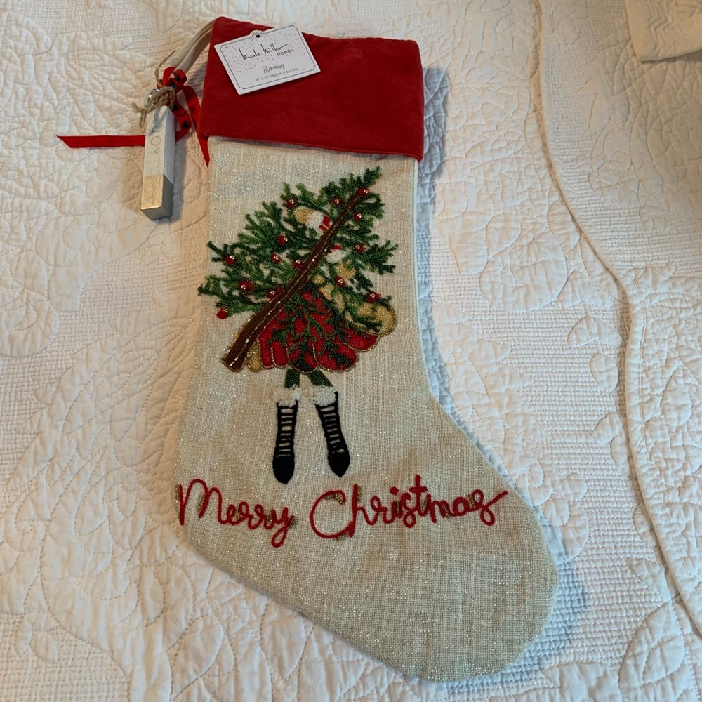 NWT Nicole Miller Embroidered Christmas Stocking